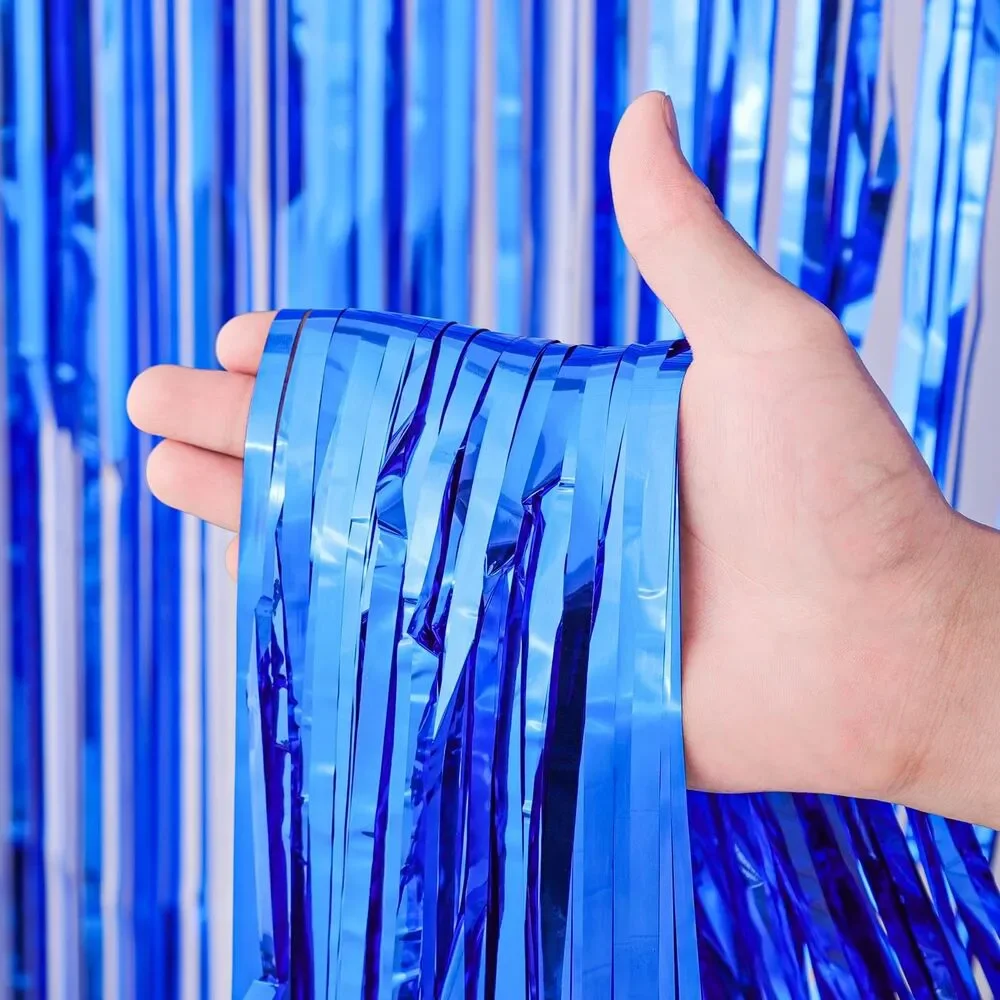 Blue Foil Fringe Backdrop Curtains (2 pack) Tinsel Streamers Party Decor